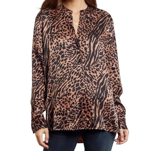 Rails Pearl Cinnamon Mixed Animal Print Popover Blouse Size M - Picture 2 of 12